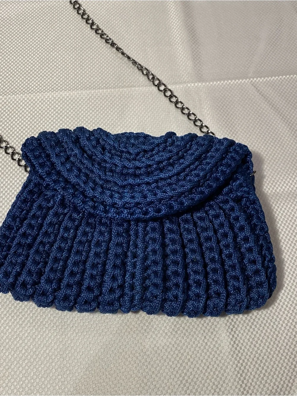 Cottage core Handcrafted Navy Crochet Crossbody Bag with Chain Strap